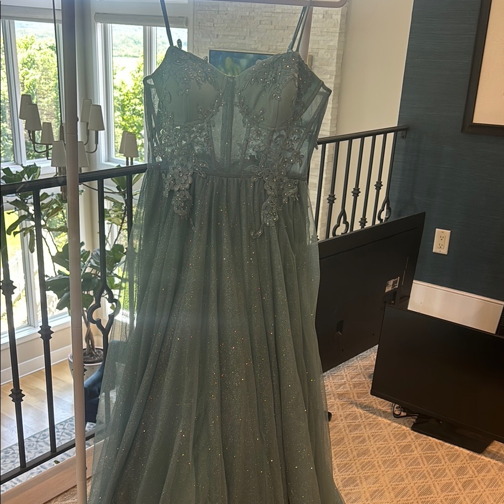 Green Embellished Tiered Maxi Dress for Prom